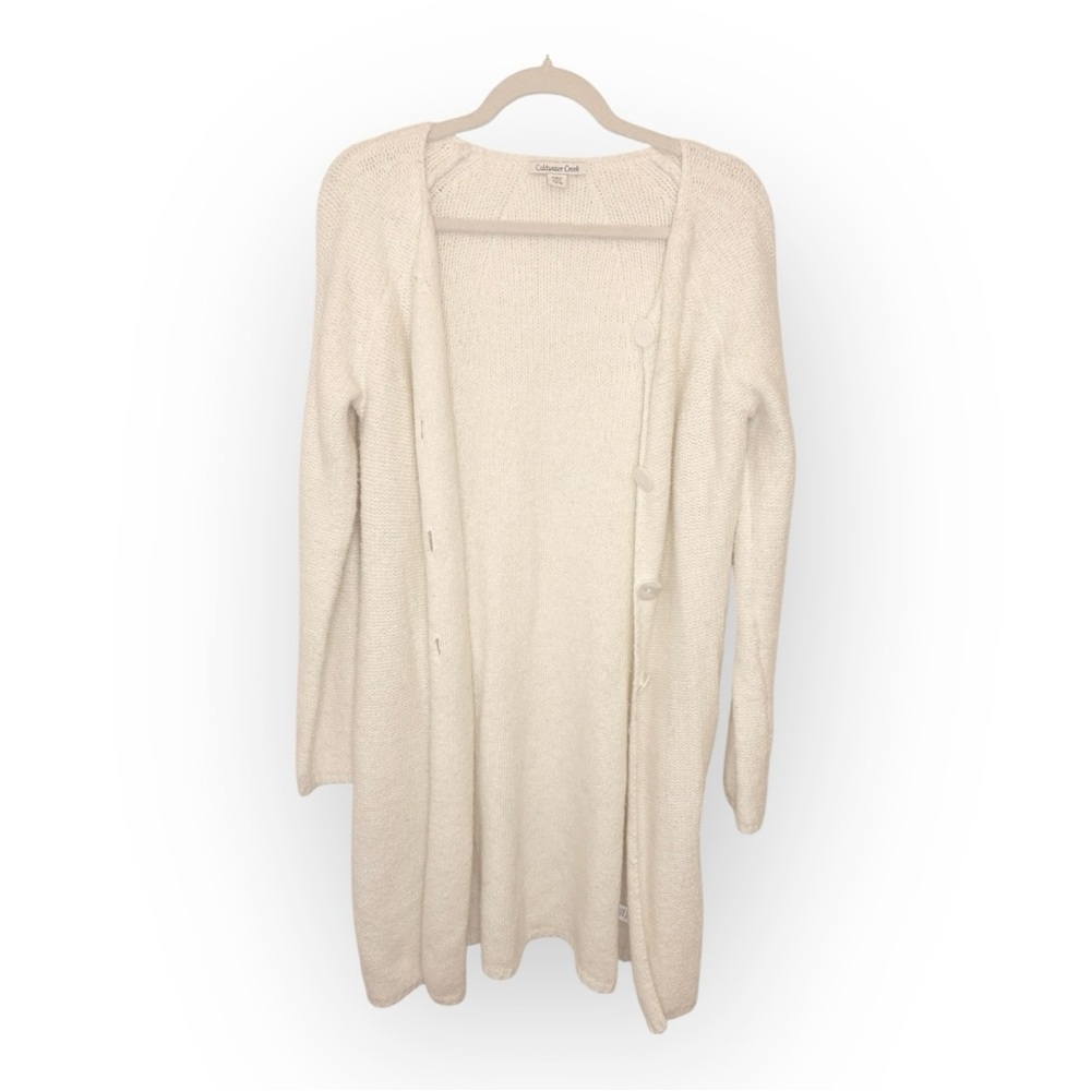 Coldwater Creek White Button Front Knit Long Line Cardigan Sweater Small